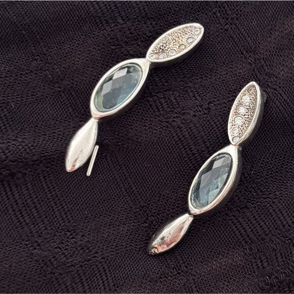 Melinda Maria Ear Crawler Earrings White Diamondettes and Blue Topaz - Picture 1 of 5